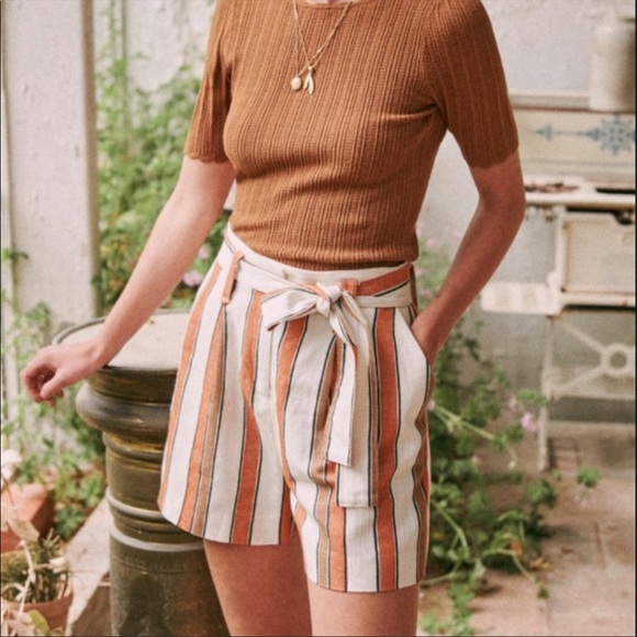 Sezane Pants - Sezane Luco Striped Shorts High Waist Sz 36 (4)